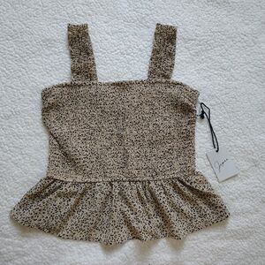 *NWT* Japna Women's Medium Cheetah Print Smocked Peplum Style Sleeveless Blouse